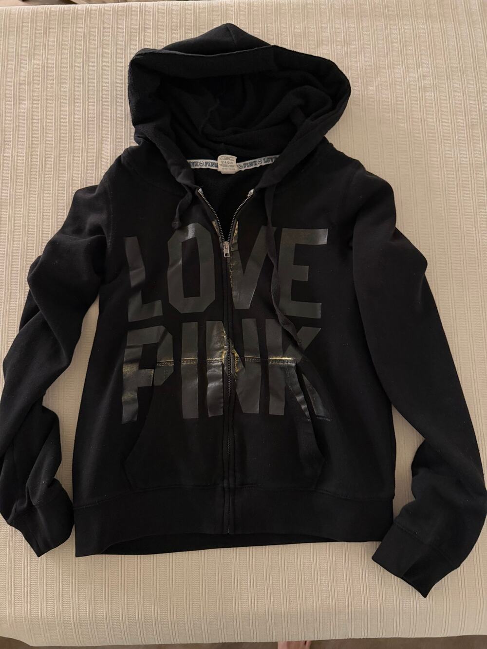 Victoria's Secret PINK Black Gold Sequined Leopard 86 Full Zip Hoodie Size Large